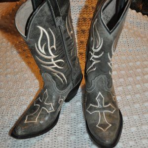 Justin Flames Cross Embroidered Leather EUC Western Boots Sz 8B Brown Womens